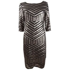 🔥🆕 R&M RICHARDS geo sequin sheath black / Gunmetal sequin dress size 12P NWT